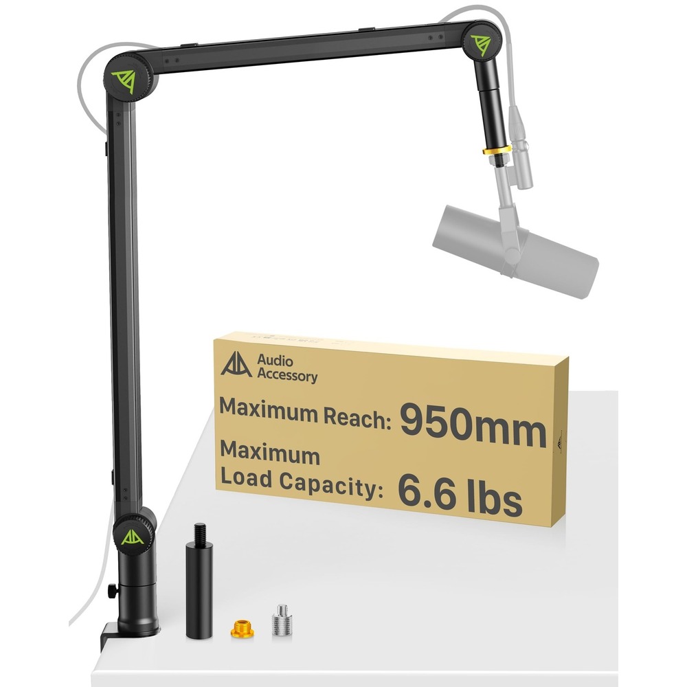 AA Audio Accessory Mic Boom Arm 950mm Reach 6.6lb Capacity Gear Design Black